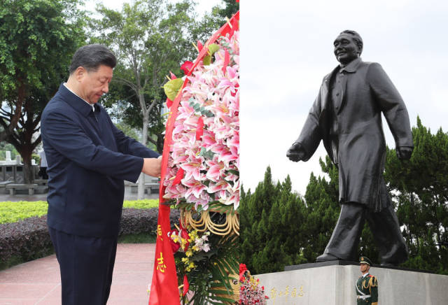 10月14日下午，习近平来到莲花山公园，向邓小平同志铜像敬献花篮。新华社记者 王晔 摄