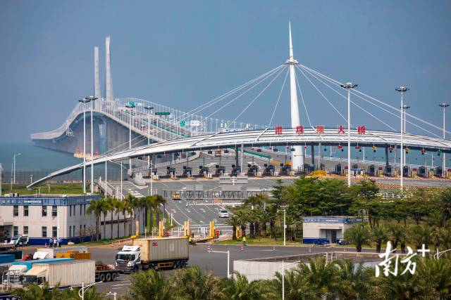 港车通过港珠澳大桥珠海公路口岸驶入广东，香洲区是“港车北上”、“澳车北上”的首站。南方+记者 钱文攀 摄