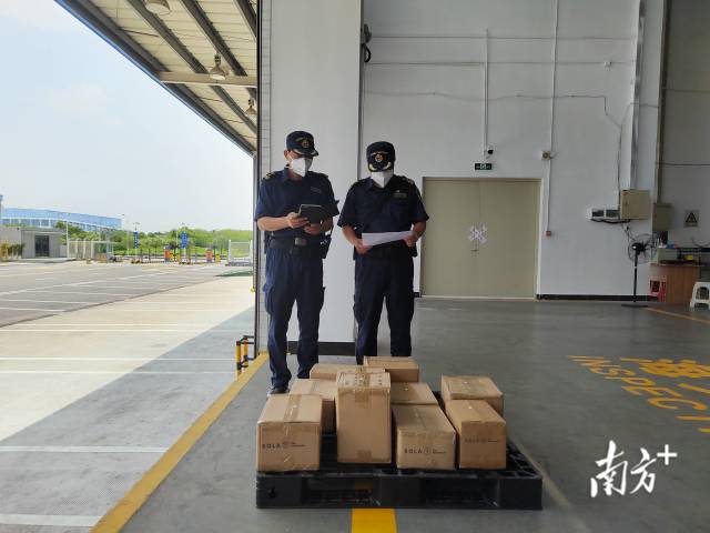 黄埔海关所属沙田海关关员对经东莞—香港国际空港中心进口货物进行监管。摄影：石磊 濮宣