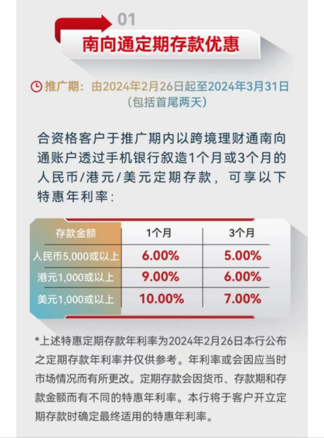 工银亚洲“南向通”存款优惠截图。