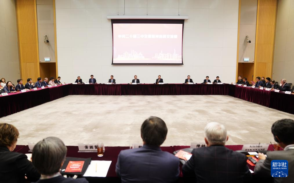 8月27日，学习贯彻党的二十届三中全会精神中央宣讲团在香港特别行政区与香港工商界、创科界代表举行座谈交流。新华社记者 王申 摄