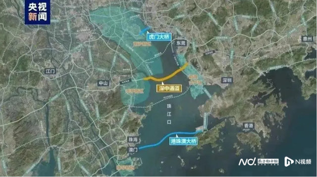 珠江口建成通车的多座大桥，联通东西两岸的城市群。图源：央视新闻