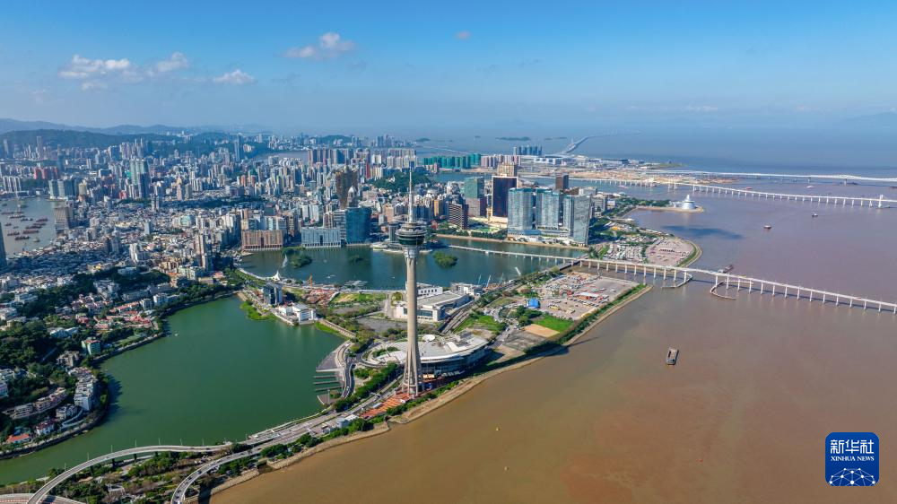 8月3日拍摄的澳门半岛景色（无人机照片）。