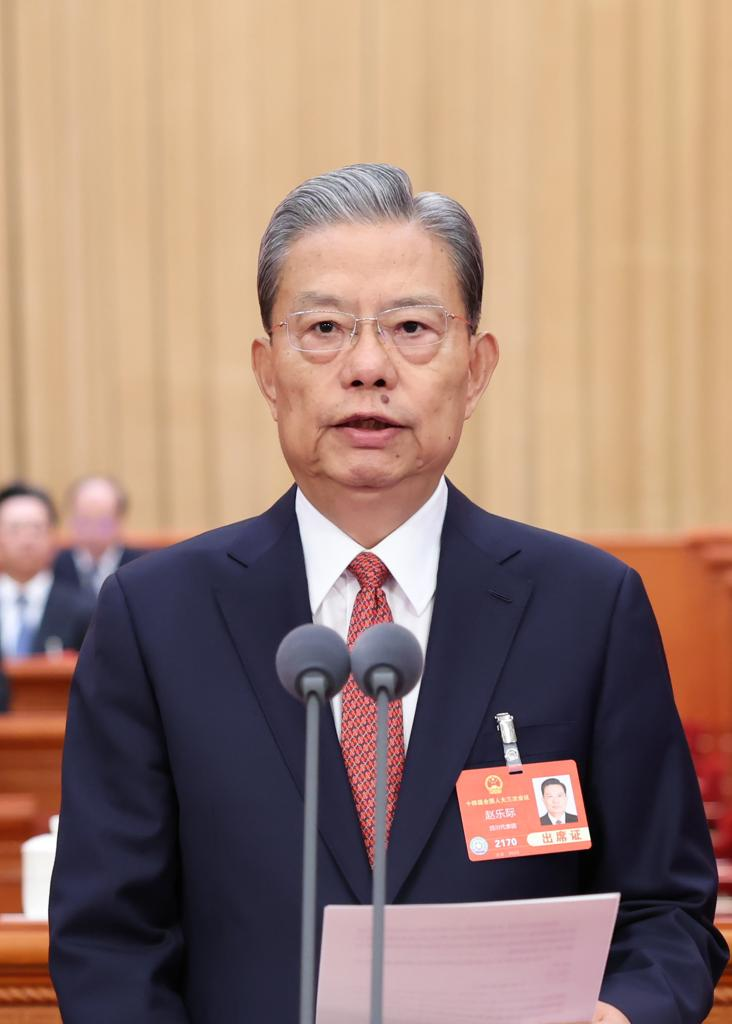 3月5日上午，第十四届全国人民代表大会第三次会议在北京人民大会堂开幕。赵乐际主持开幕会。新华社记者 黄敬文 摄