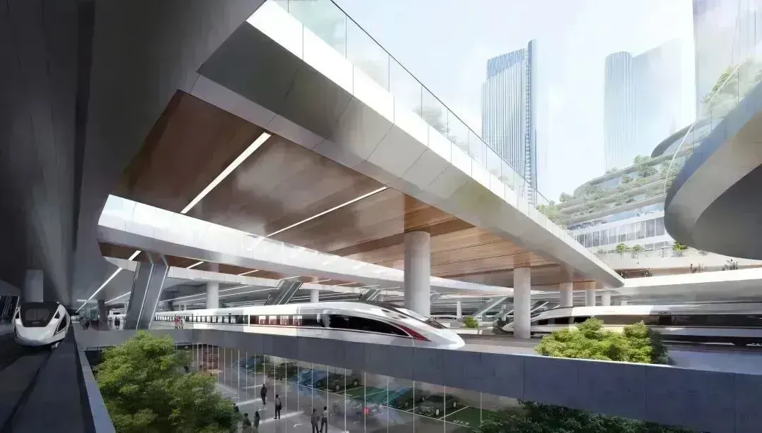西丽高铁枢纽（规划效果图）。图源：中铁第四勘察设计院集团